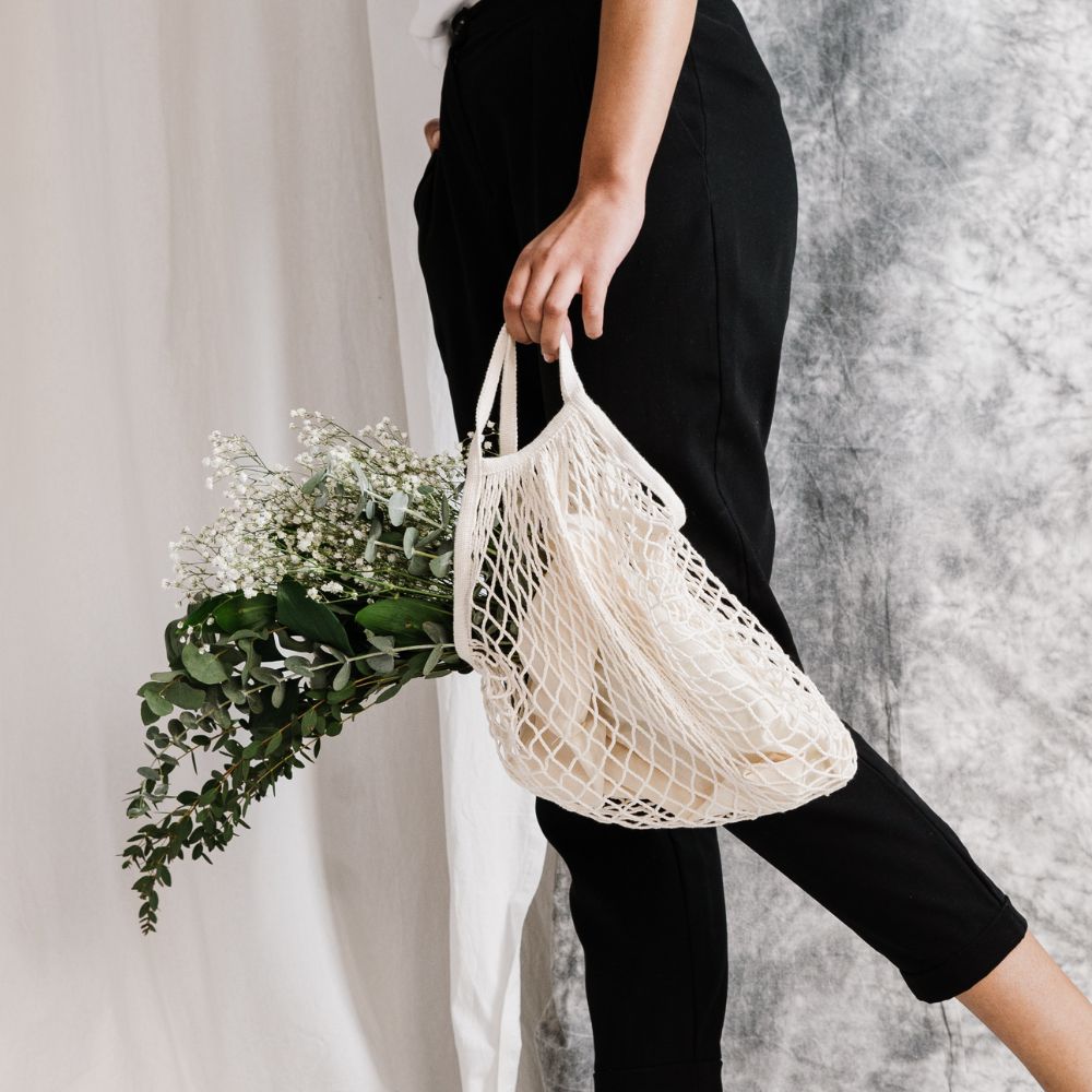 Sac en filet de coton rose