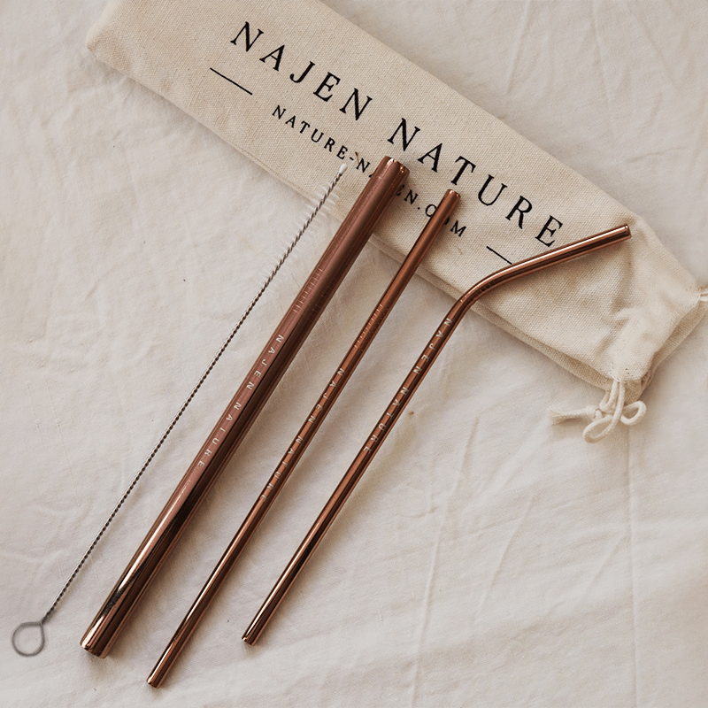 Kit de 3 pailles en acier Rose gold