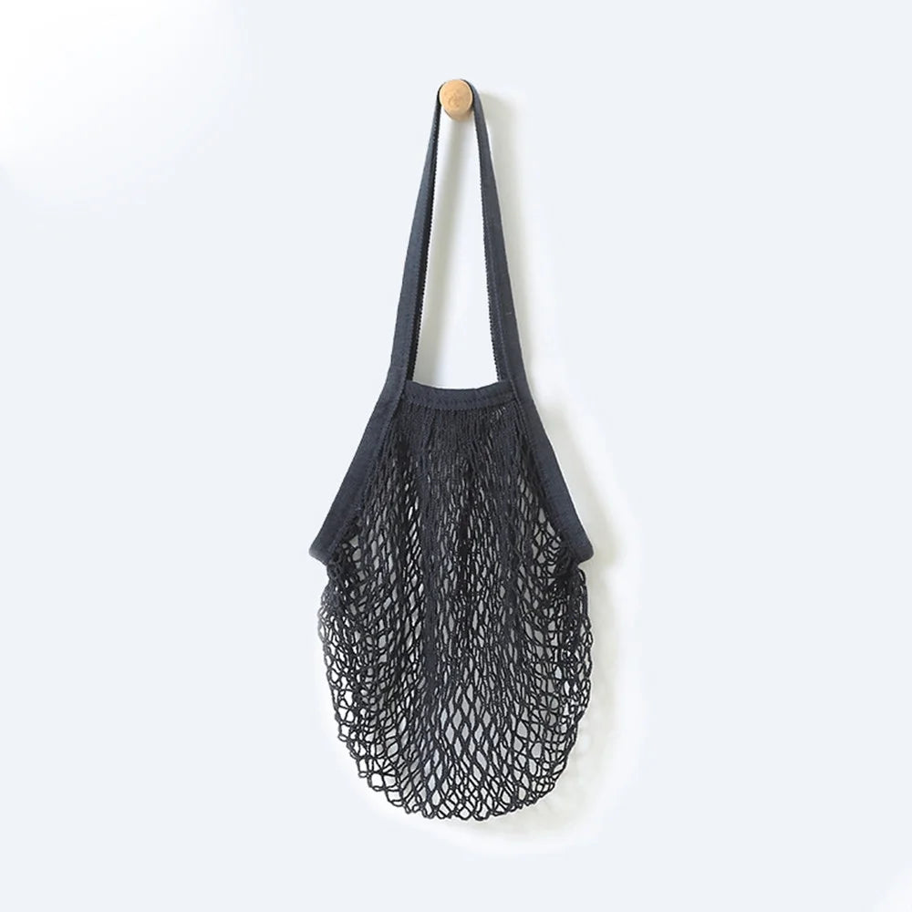 Sac Filet en Coton Noir – Porté Épaule
