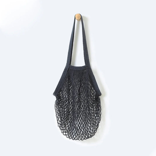 Sac Filet en Coton Noir – Porté Épaule
