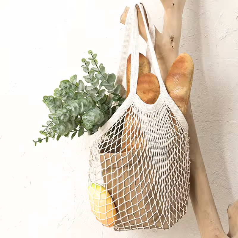 Sac Filet en Coton Noir – Porté Épaule