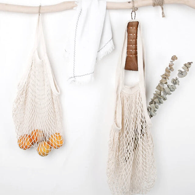 Sac Filet en Coton Noir – Porté Épaule