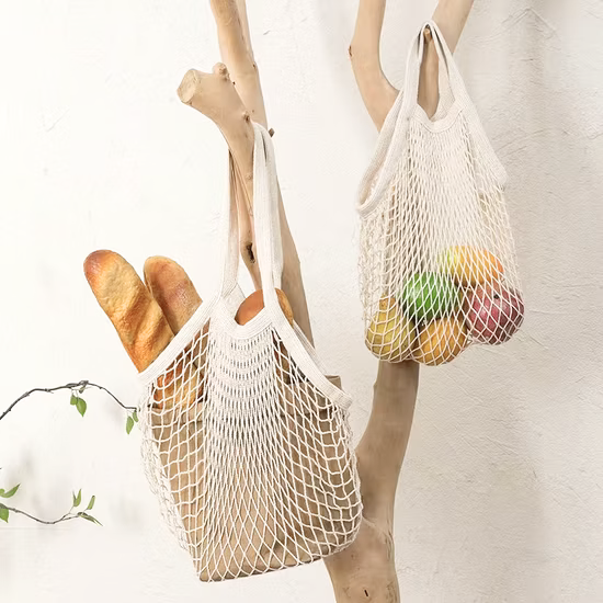 Sac Filet en Coton Noir – Porté Épaule