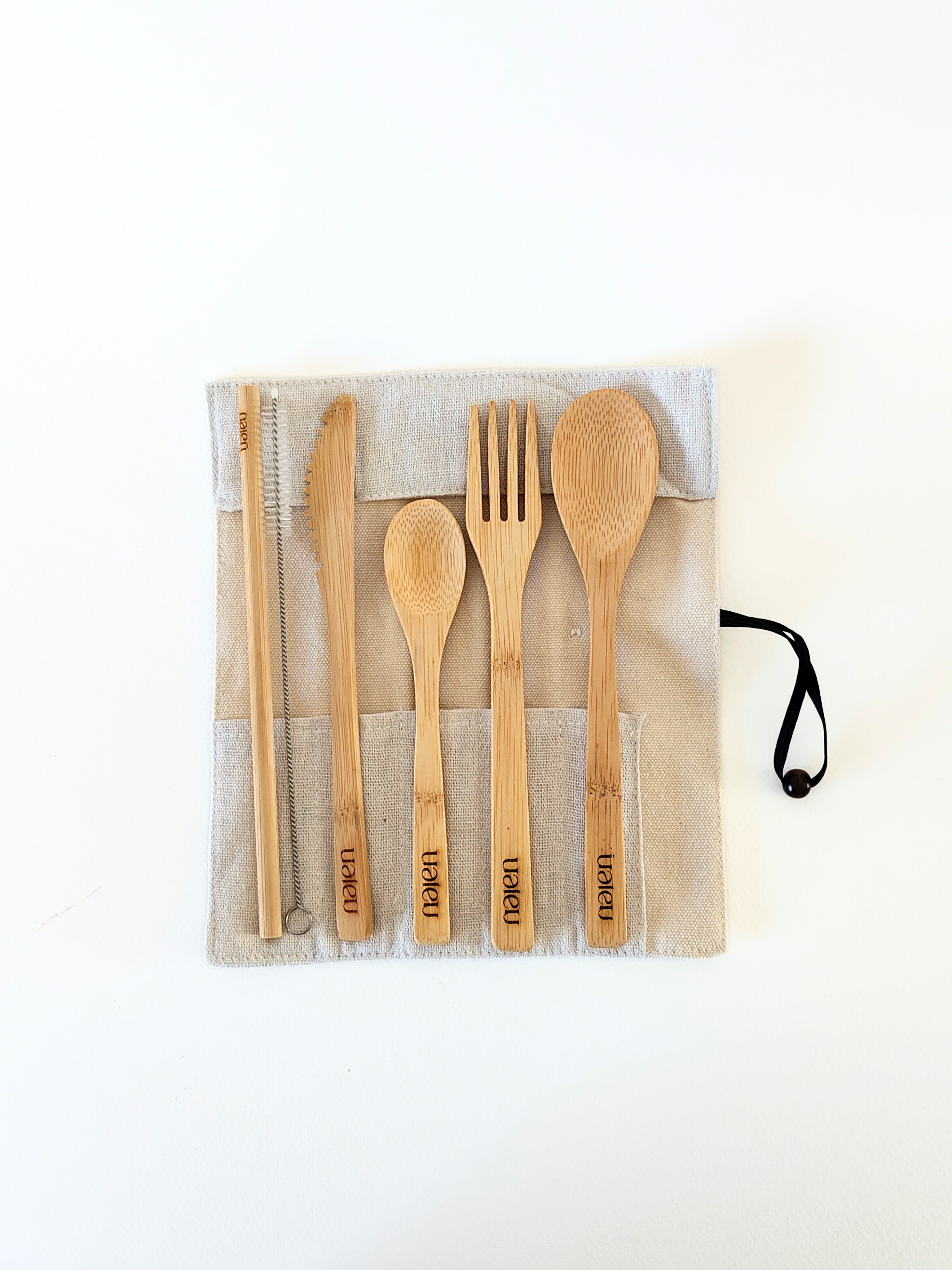 Set de 4 Couverts en Bambou avec Pochette